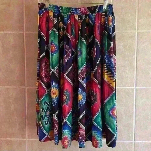 Vintage Kenneth Mitchell Aztec Southwestern Boho Maxi Colorful Skirt Large XL - Picture 4 of 12